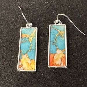 Set of Earrings NWT Rectangular shaped, pierced, silver frame, multicolored ins